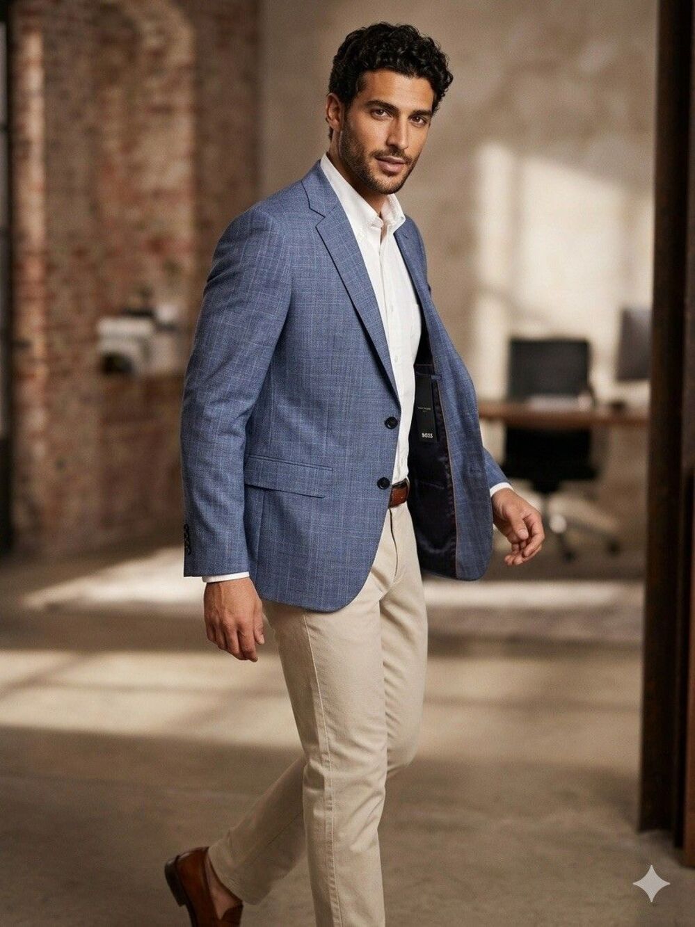 Hugo Boss Men’s Blue Glen Check Blazer 38R Slim Fit Stretch Tailoring